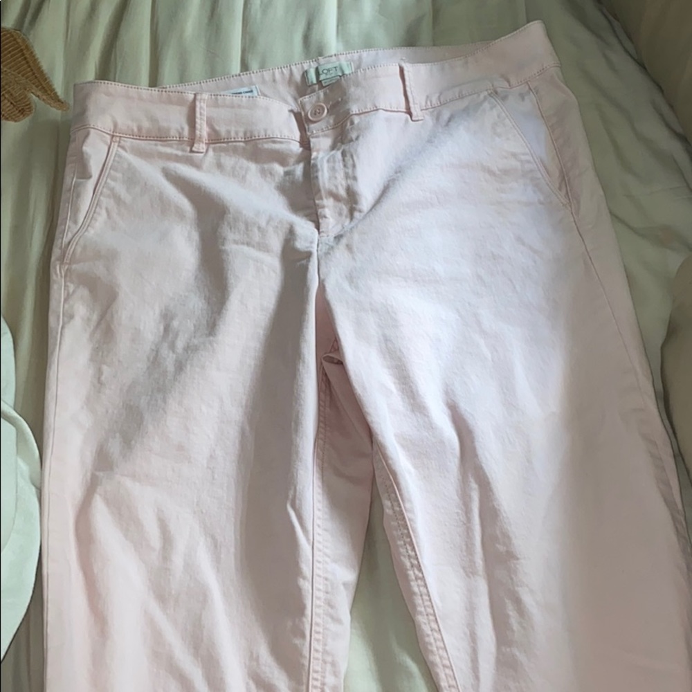 Light pink girlfriend chino frayed edge pants